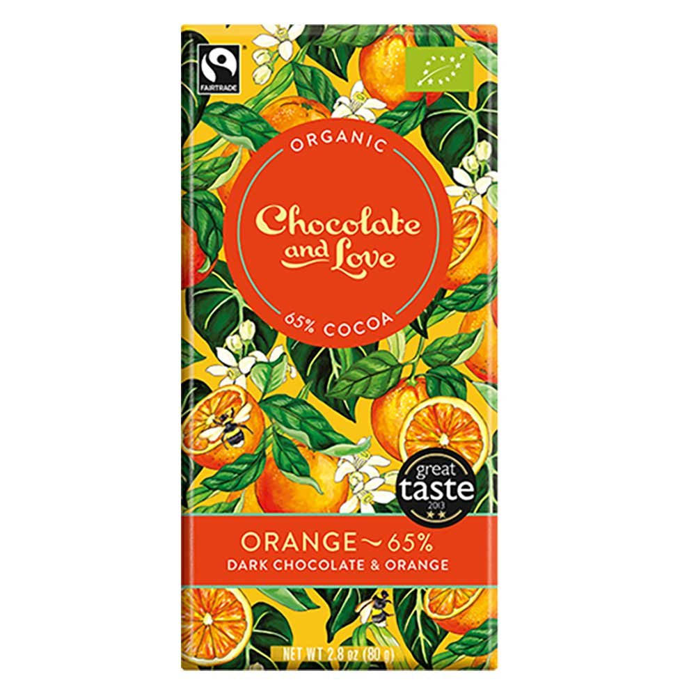 Chocolate & Love Organic Fairtrade Dark Chocolate 65% With Orange 80g